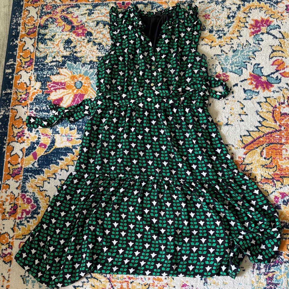 Ann Taylor Black Midi Dress with Green & White Floral Print